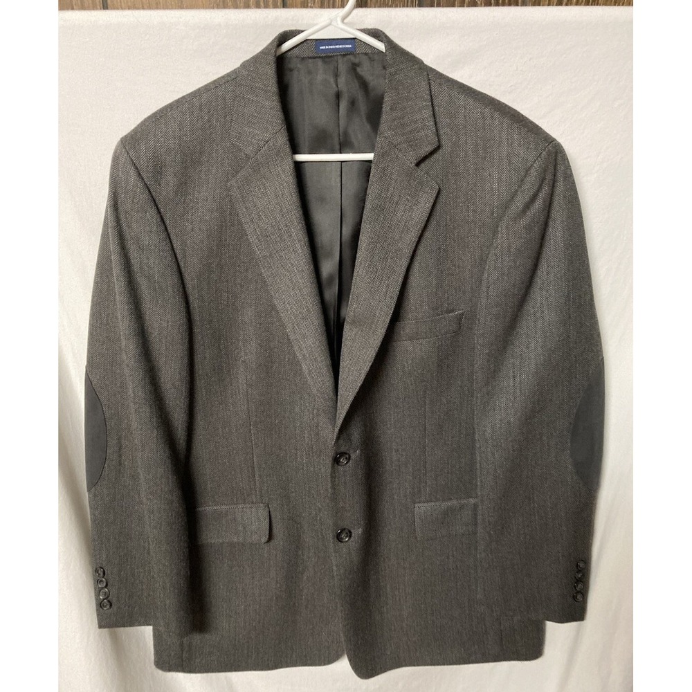 Stafford 44R Gray Soft Tweed 100% Wool Elbow Patch Mens Blazer Sport Coat Jacket